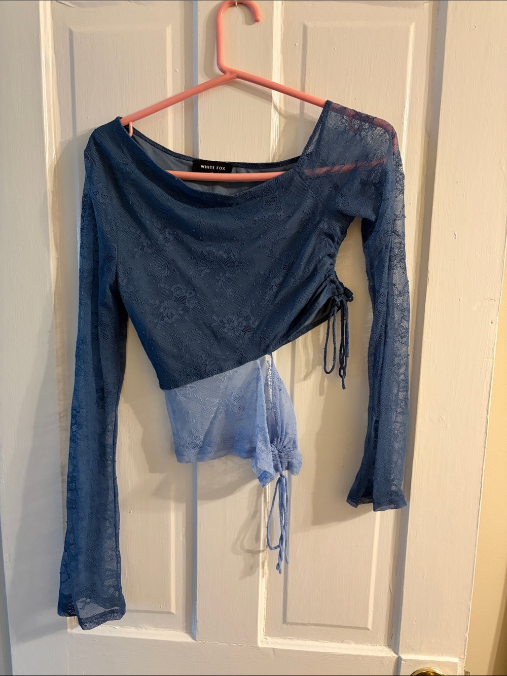 White Fox Blue Lace Asymmetric Long Sleeve Top